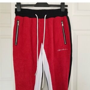 Men's Red and Black Joggers with White Accents